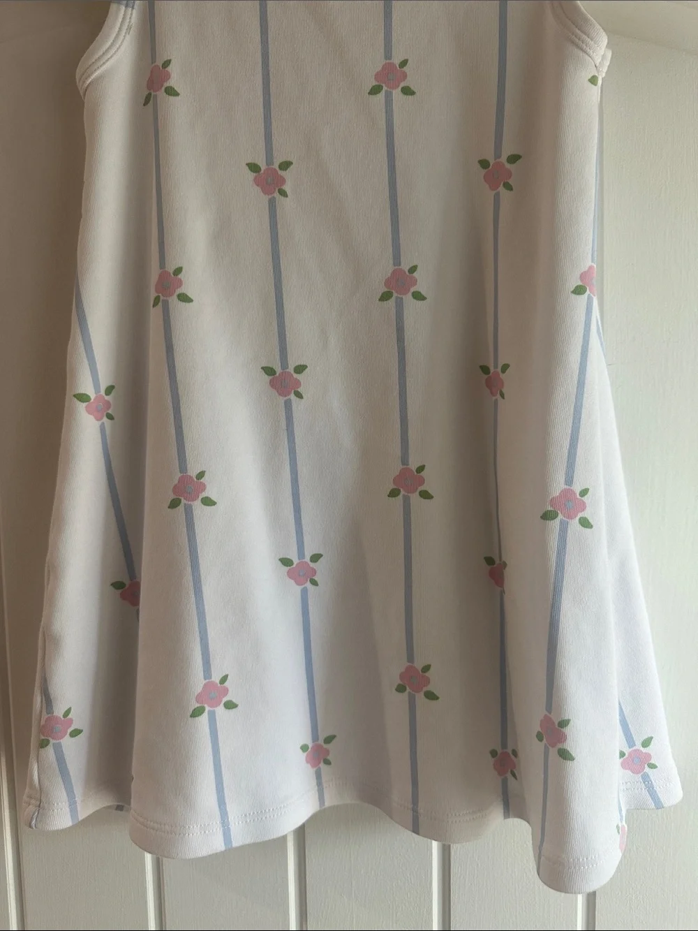 The Beaufort Bonnet Company White Dress with Pink Floral and Blue Stripes